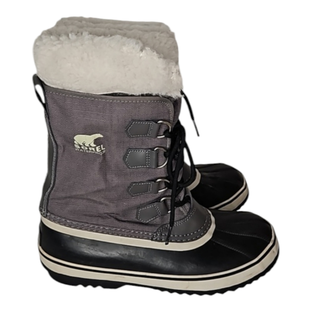 Sorel gray and black lace up rain duck boots womens 8.5